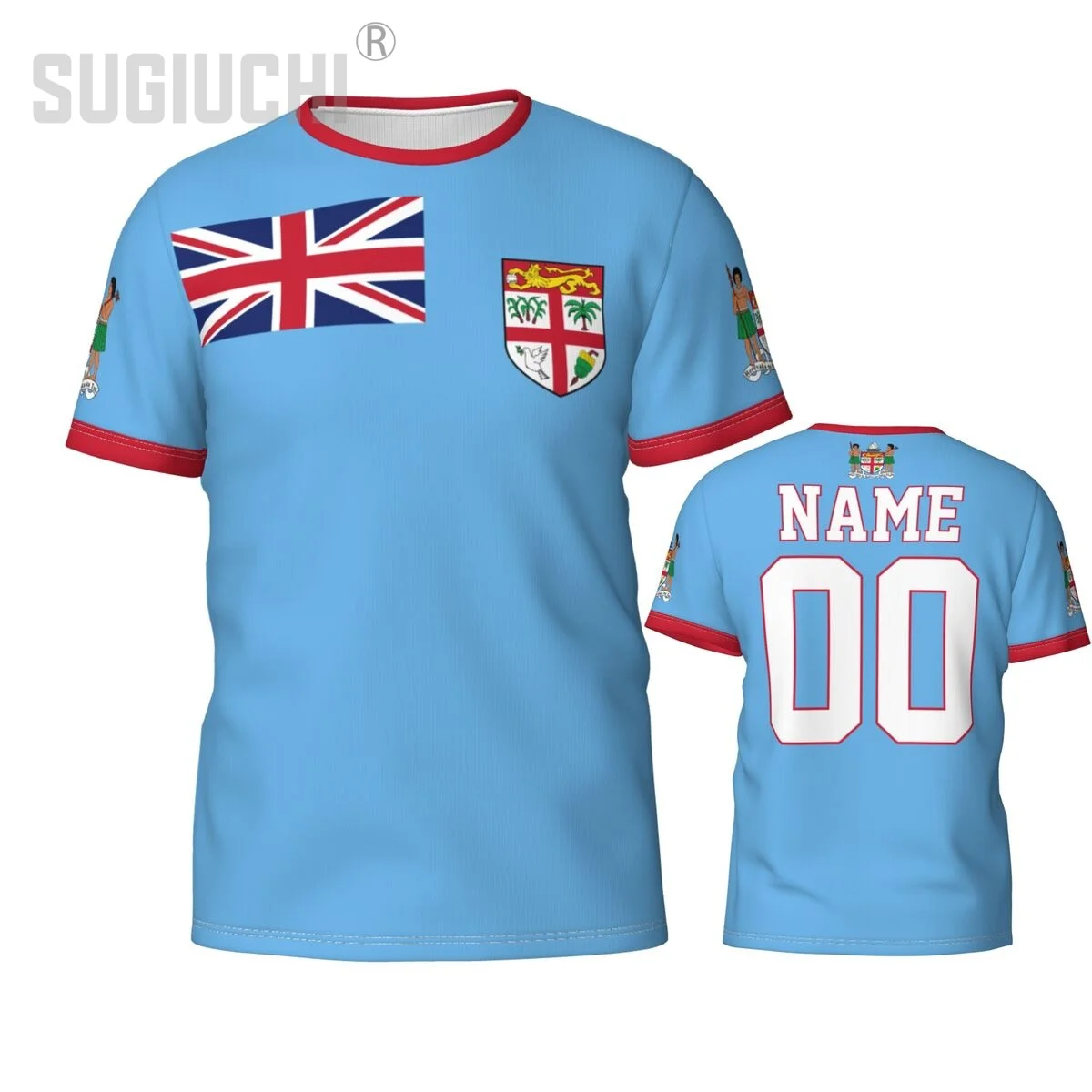 T-shirts personnalisés avec nom et numéro, emblème du drapeau des Fidji, 3D, pour hommes et femmes, vêtements d'équipe, cadeau pour les fans de football