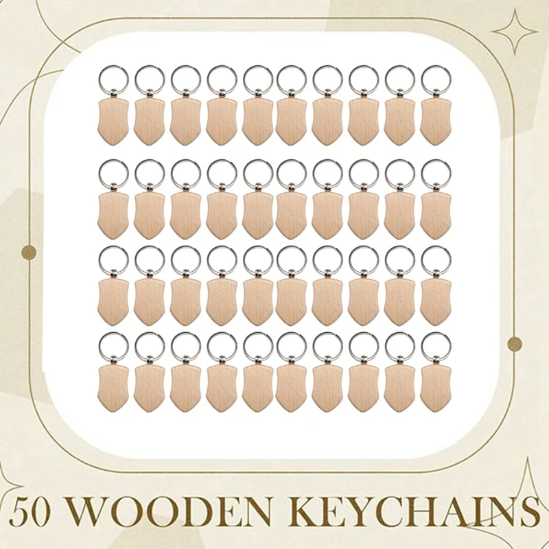 50 Pieces Blank Wooden Key Tag Key Engraving Blanks Unfinished Wood Keychain Key Ring Key Tags For DIY Crafts Style 3