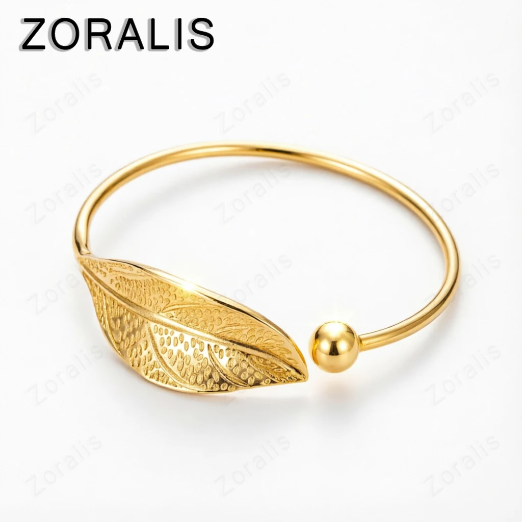 Fashion 18K Gold Woman Cuff Bracelet Open Leaf Shaped Adjustable Charm Bangle Girls Party Jewelry Christmas Gifts