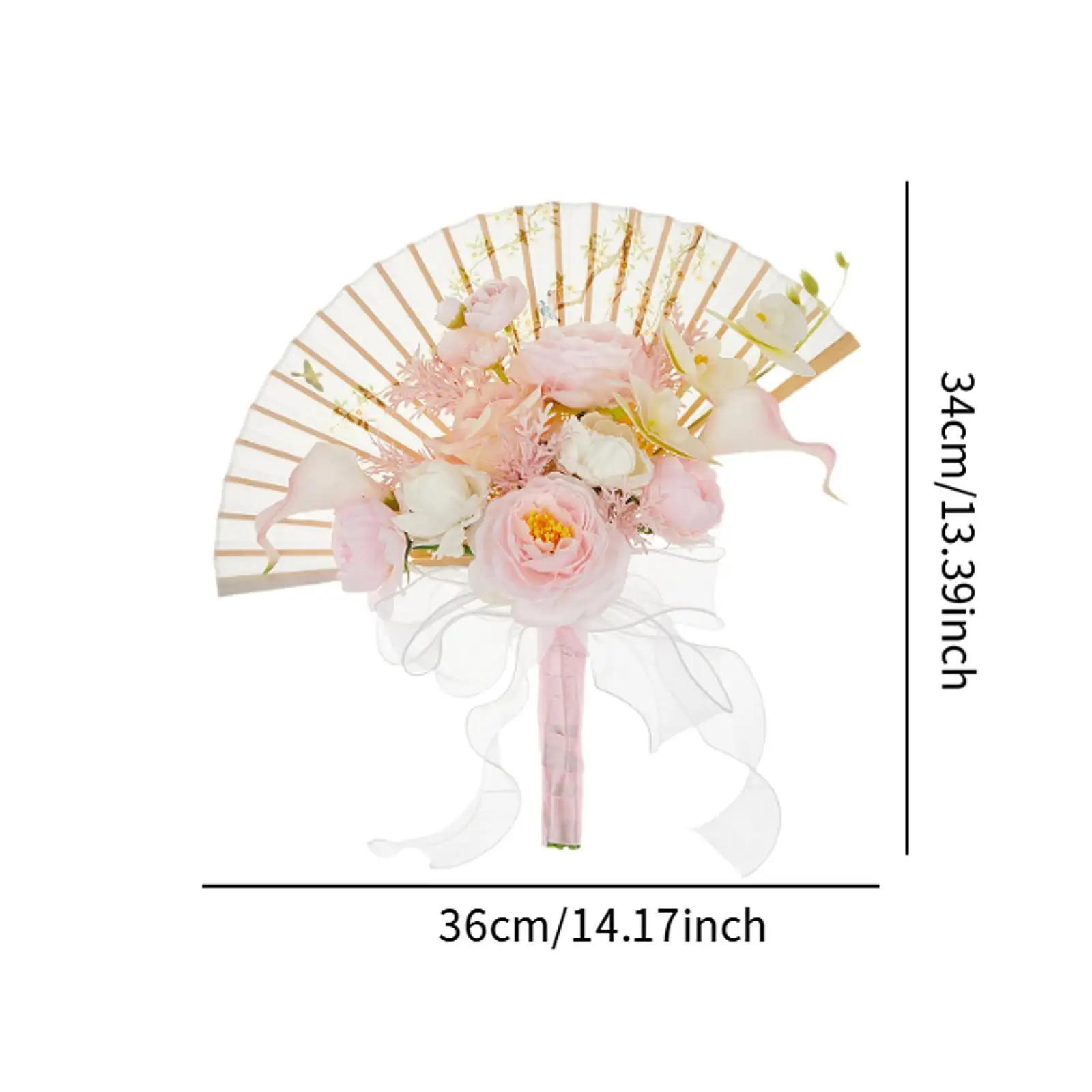 Artificial Flower Wedding Bouquet with Fan Shape for Bride Hand Held Ceremony Decor