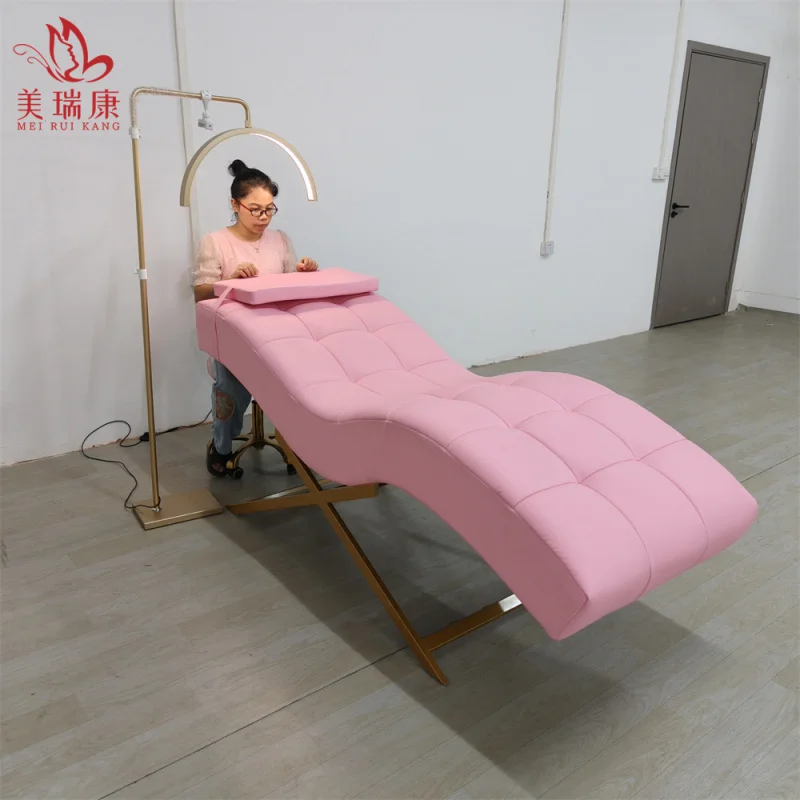 Custom.Luxury الوردي رمش لاش التجميل تمديد السرير الوردي منحني الحاجب Lashista كراسي صالون تجميل طاولة العناية الجمالية