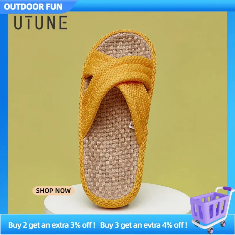 

Летние льняные женские тапочки UTUNE, тихие дорожные удобные тапочки для отдыха на открытом воздухе, на толстой подошве