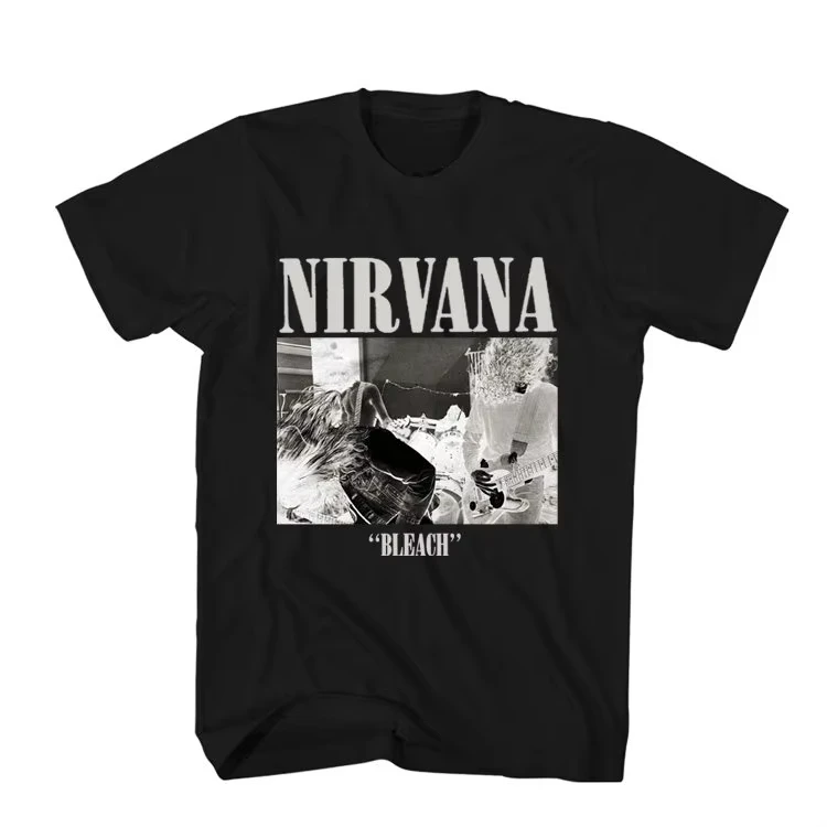 2026  new Dual‑Side Rock Album Photo & Bold Letter Graphic T‑Shirt, Square Black‑White Picture Front Back Print Short Sleeve Tee