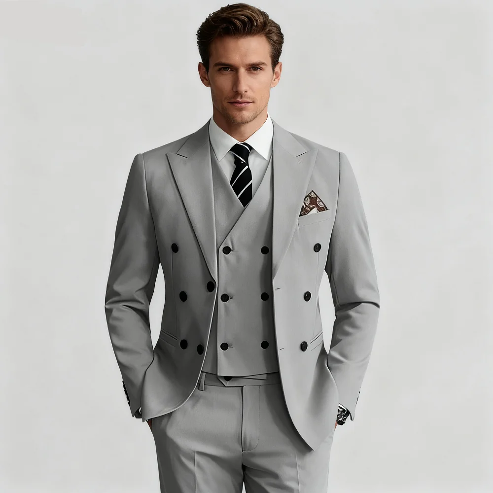 

Slim Fit Elegant Men's Formal Suit 3 Piece Set - Jacket Vest Pants for Wedding Business Party Groom Tuxedo Latest Solid Style