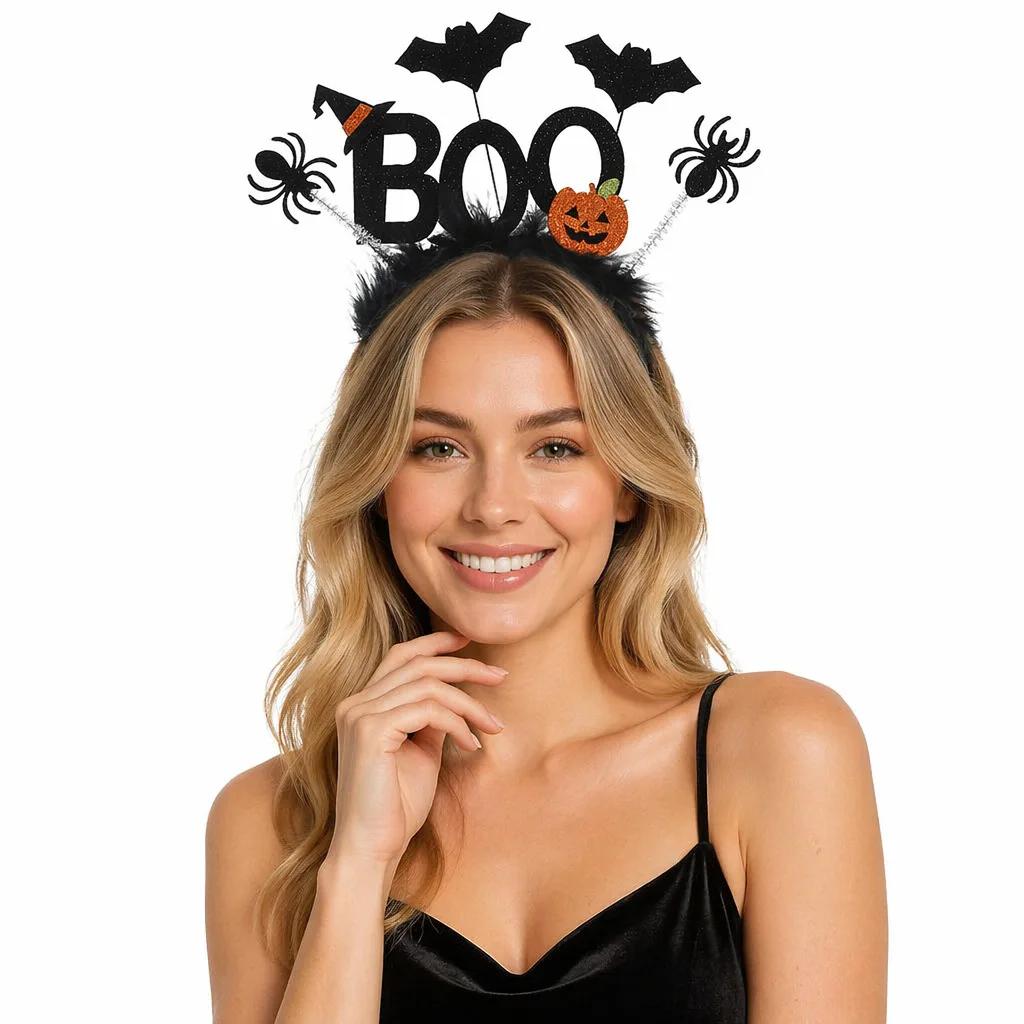 1PC Halloween BOO Headband Fluffy Ghost Bat Spider Pumpkin Hair Hoop Cosplay Party Costume Hair Accessories for Women Girls