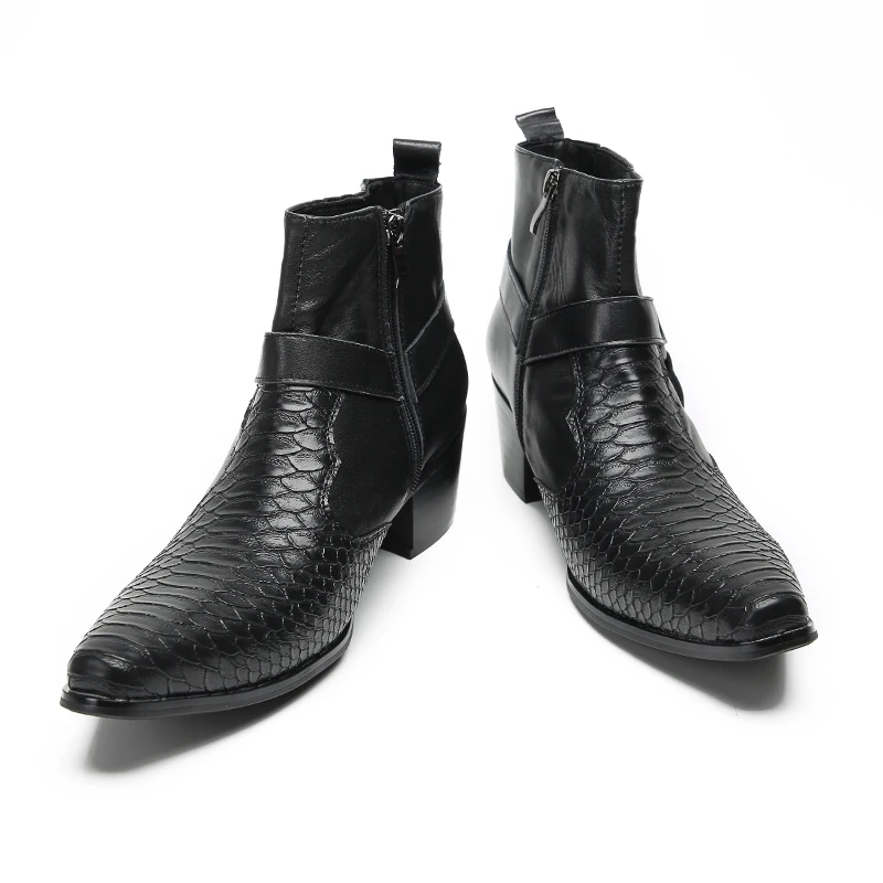 

Men Cowboy Boots High Heels Genuine Leather Ankle Black Knight Boots Men Handsome Botas Hombre Party Wedding Shoes