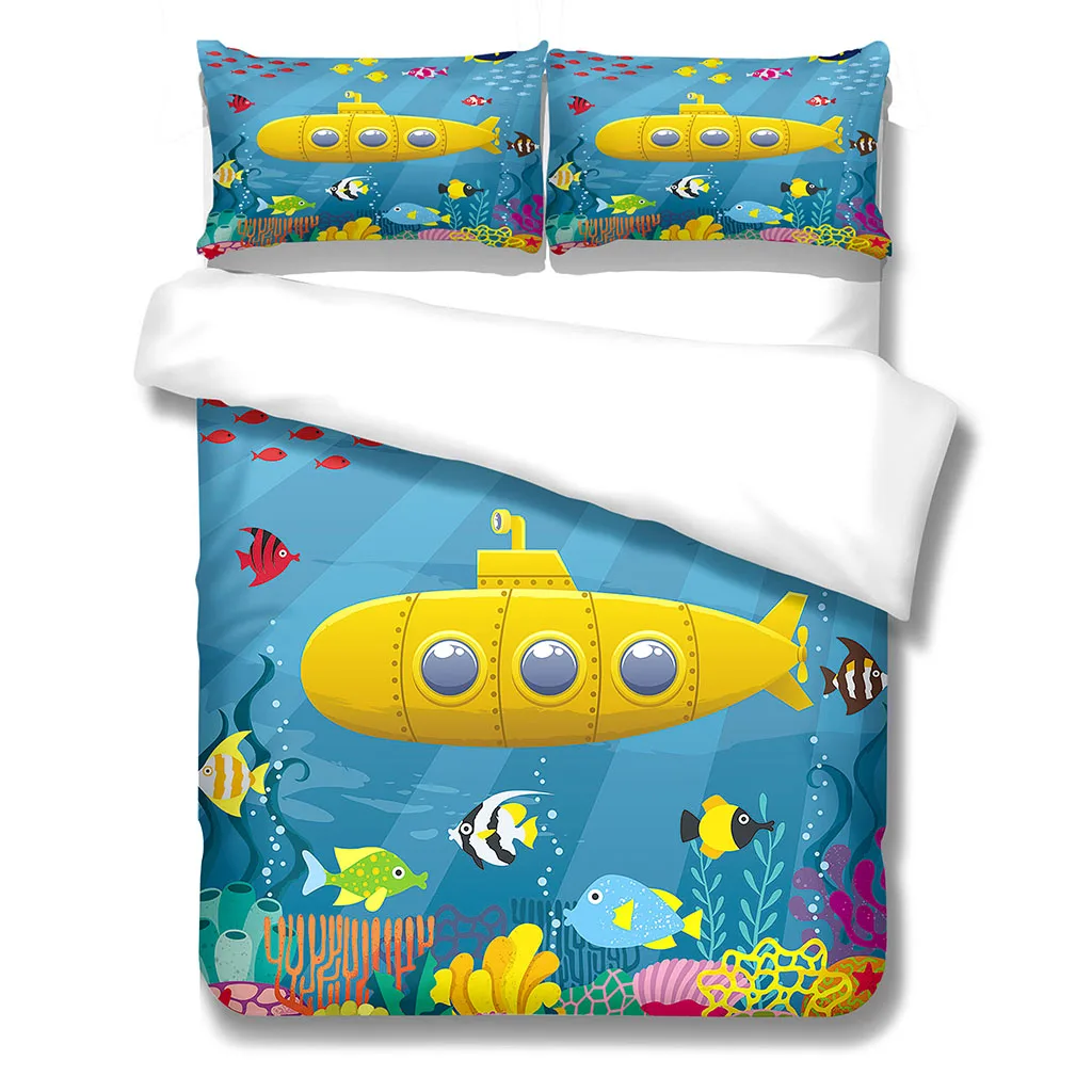 HUANZHUANG Queen Size Bed Boy Girl Comforter Cover Set Yellow Submarine Digital Printing Fashion Bedding Set Duvet Cover Set Bed