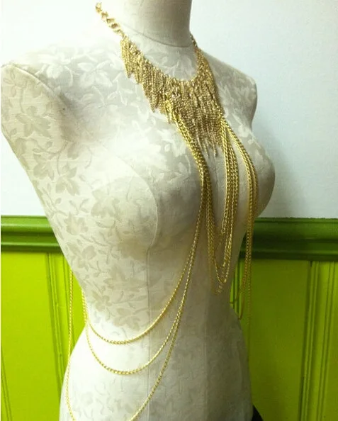 Wholesale, European and American exaggerated multi-layer alloy fringed body chain, jewelry necklace anklet special supply