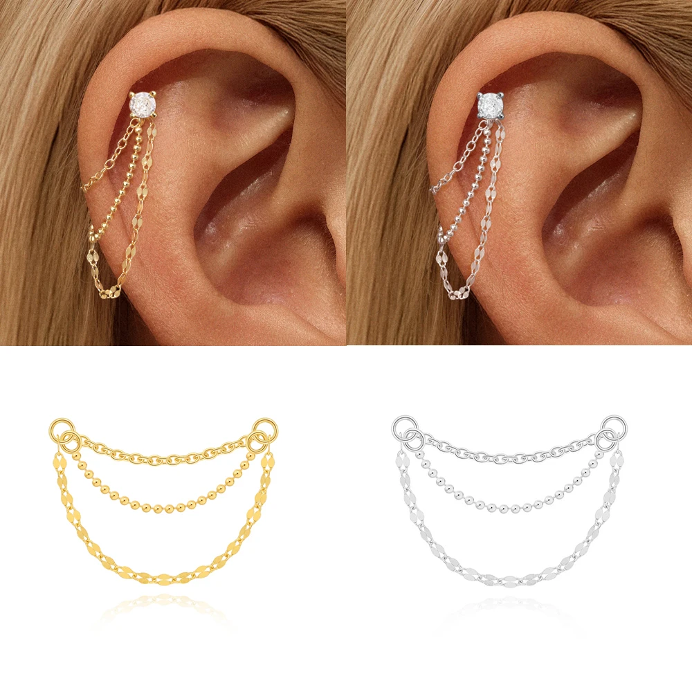 AIDE Minimalist 925 Sterling Silver Double-layer Basic Chain Earring for Women Multiple Style Collarbone Piercing Accessories