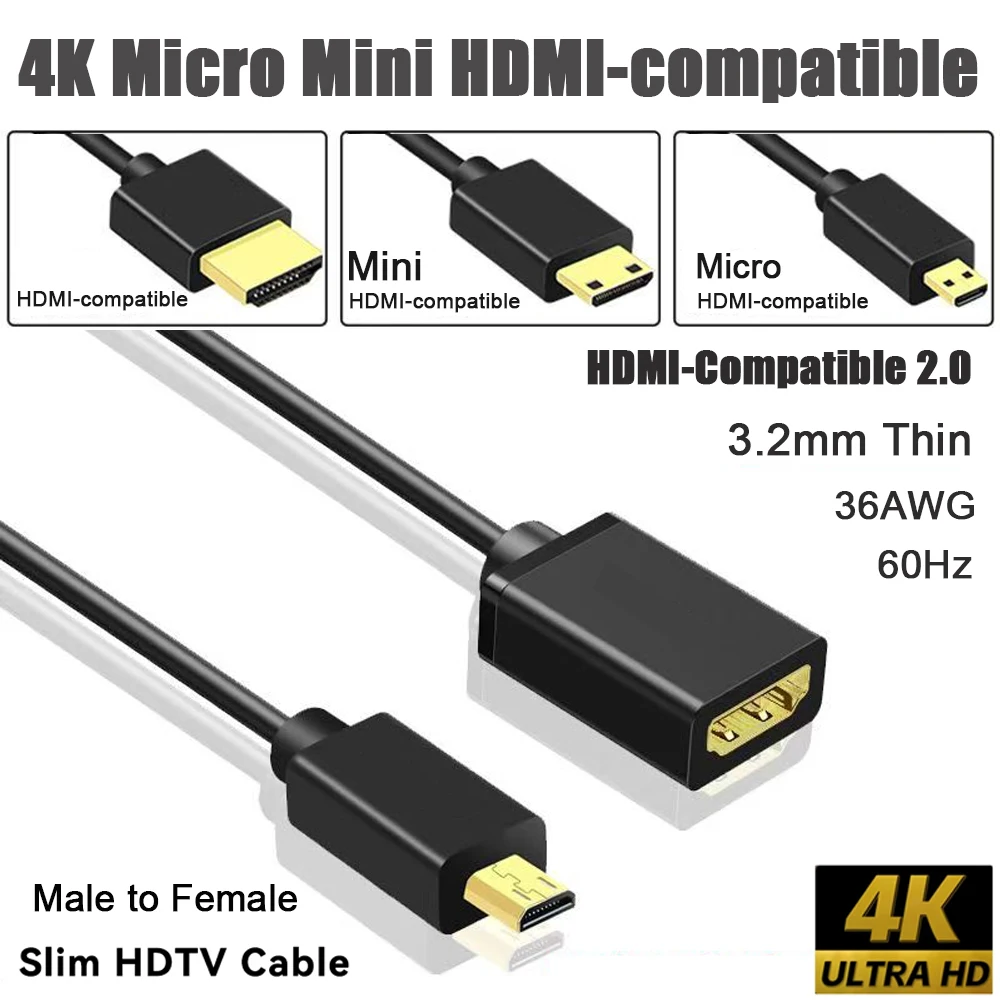 Für HDMI Verlängerung Kabel Männlich zu Weiblich Kurze Mini Micro HDMI-Kompatibel Extender 4K 3D Für Google chrom Cast Roku Stick HDTV