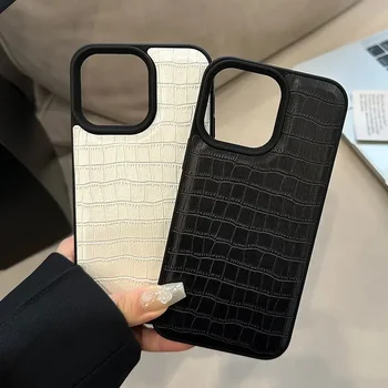 Funda de teléfono con textura de cocodrilo a la moda para IPhone 15, 14, 13, 12, 11 Pro Max Plus, funda trasera de parachoques suave de cuero PU de lujo a prueba de golpes