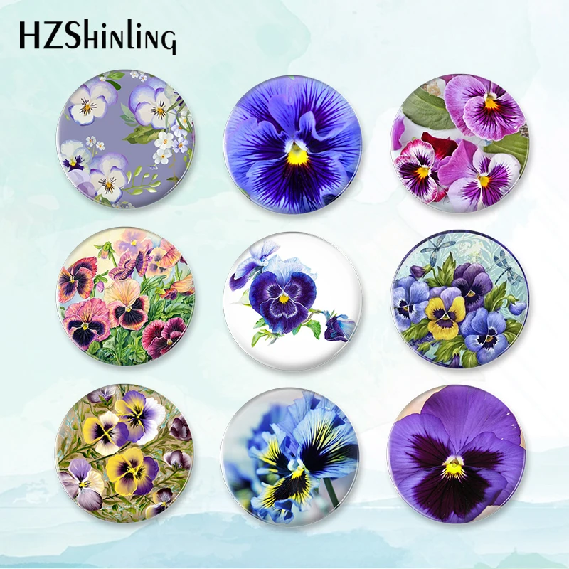 2023 New Blue Pansy Flower Badge Brooch Pansies Button Pin Backpack Decoration Pins Round Jewelry Women Gift