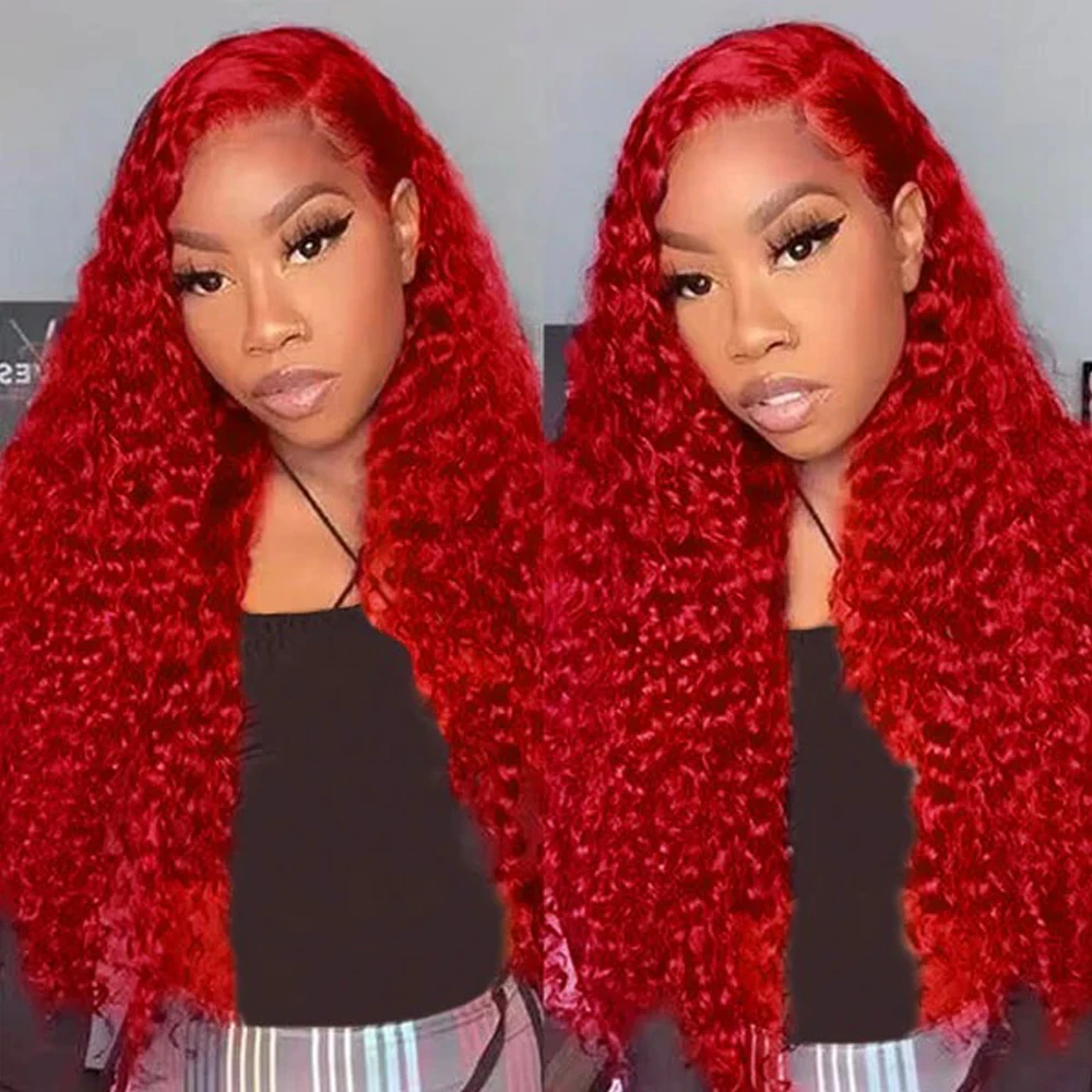200% Density Red 13x4 Lace Frontal Human Hair Wig Pre Plucked 30 40 Inch 13x6 Deep Wave Hd Transparent Lace Front Wigs For Women image 3