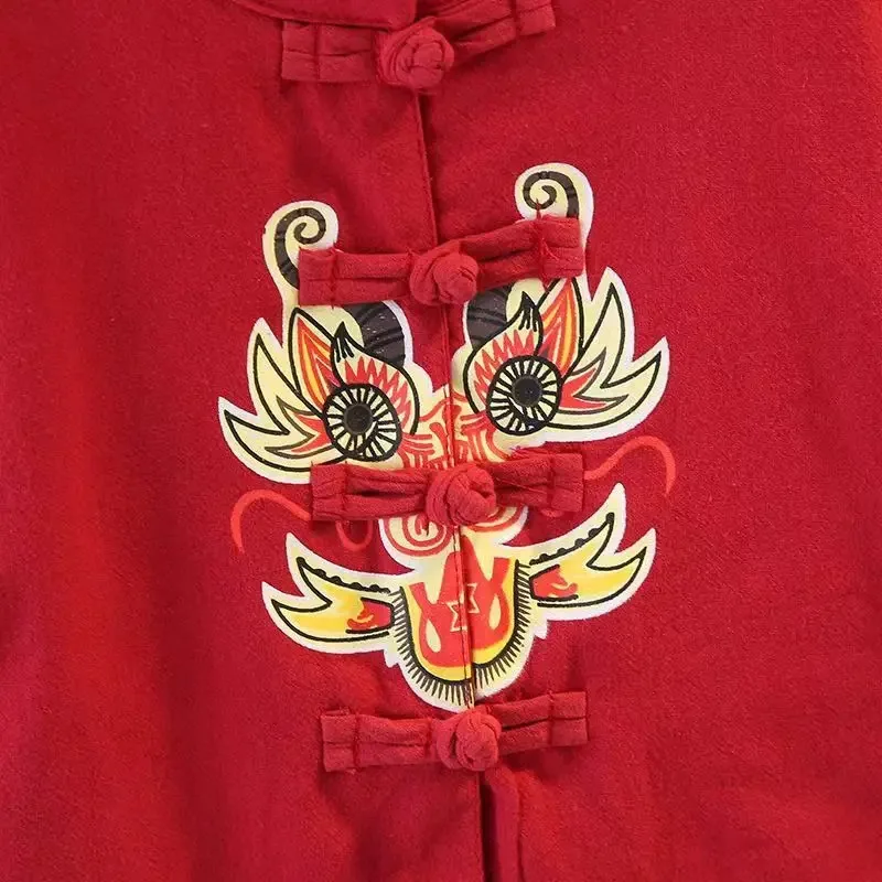 الصيف النمط الصيني القطن الكتان الأحمر التنين التطريز تانغ دعوى الفتيان الفتيات أزياء الطفل السنة الجديدة الملابس تاي تشي الملابس
