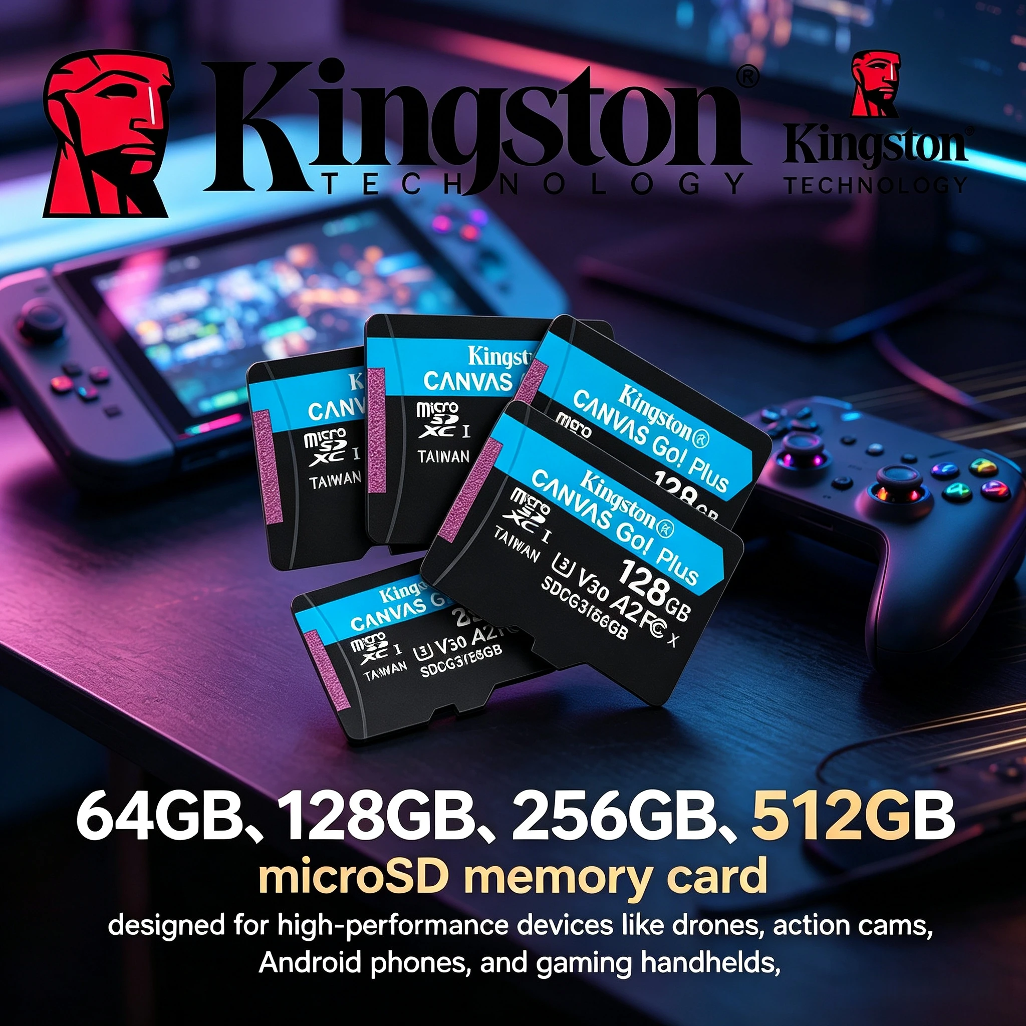 Kingston 256GB Micro SD Canvas Go Plus Card 200MB/s A2 U3 V30 Class 10 Memory Card for Smartphone Drone 4K Video Tablet Switch