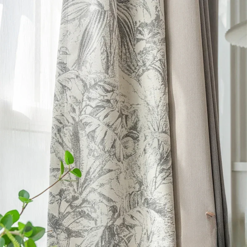 

Chenille Jacquard Curtains For Living Room Bedroom Gray Leaves Retro American Luxury French Simple Modern Splicing Window Custom