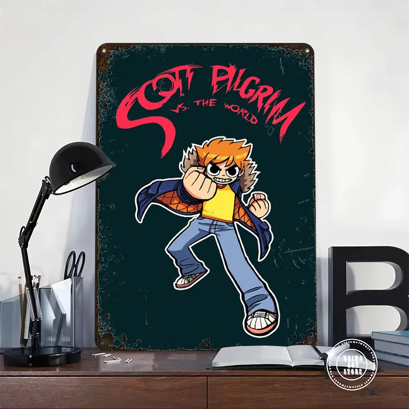 Scott Pilgrim Vs. The World Printed Poster Customized Wall Art Retro Vintage Metal Tin Signs for Living Room Decoration Interior