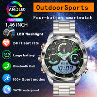Four-Button Bluetooth Call Men Smart Watch 1.43 Inch HD Sreen Business Watches 100+ Sports 3ATM Waterproof Flashlight Smartwatch