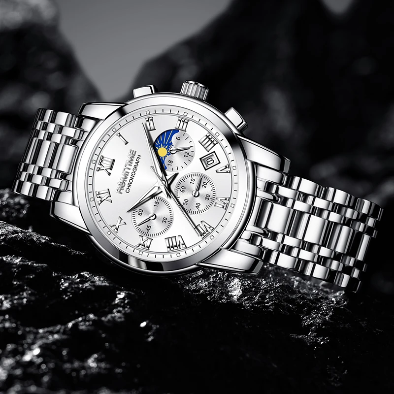 ROMITIME Men's Watch Top Luxury Brand Waterproof Luminous Stainless Steel Business Date Chronograph New Quartz Wristwatch