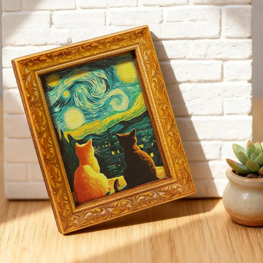 Art Cat Fridge Magnet, Van Gogh Starry Sky Cat Painting Magnet, Cute Home Decor for Kitchen,Fridge & Whiteboard，interesting gift