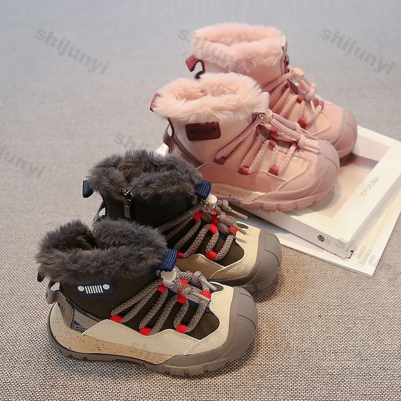 

Детские зимние ботинки, зима 2024, теплые плюшевые детские ботильоны из искусственного меха, модная удобная нескользящая уличная хлопковая обувь для девочек