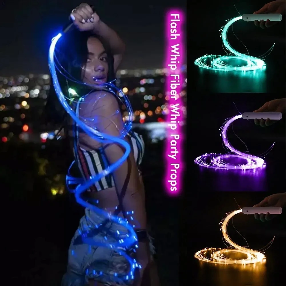 RGB Colors LED Fiber Optic Space Whip Dancing Whip Glowing Rave Toy Super Bright Light Up Whips for Dance and Party