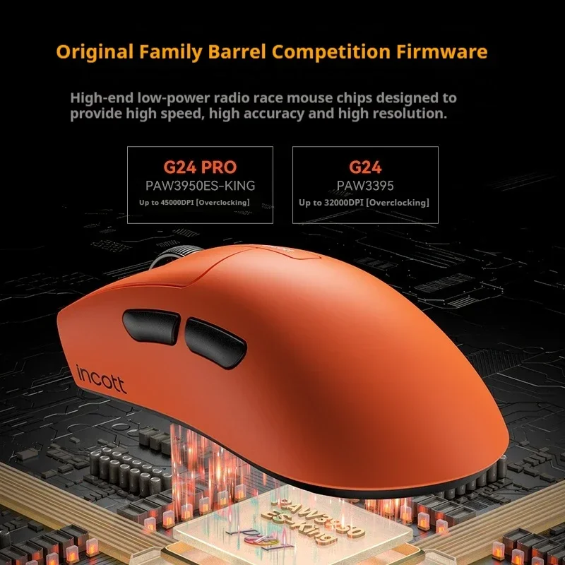 

Беспроводная мышь Incott G24 Pro, двойной режим, 1 кГц, 26000 точек на дюйм, Paw3395, датчик горячей замены, легкая эргономичная игровая мышь, аксессуары для ПК