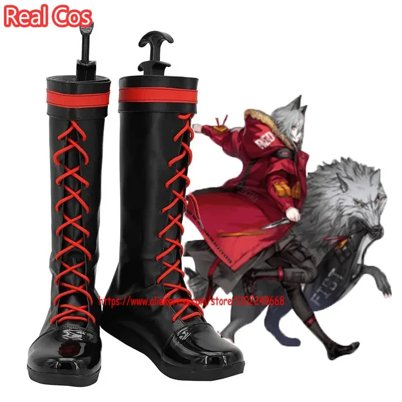 

RealCos Arknights Project, красные ботинки для косплея, черная женская обувь, костюм, аксессуары по индивидуальному заказу, обувь в стиле аниме на Хэллоуин