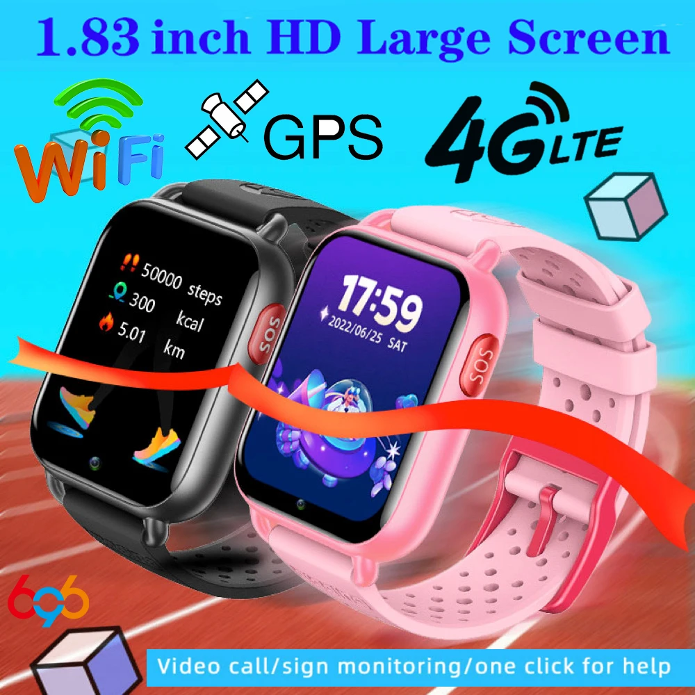 

Kids 4G Smart Watch Temperature SOS GPS Location Video Call WiFi Sim Card Children 1.83inch HD SmartWatch Camera Waterproof Baby