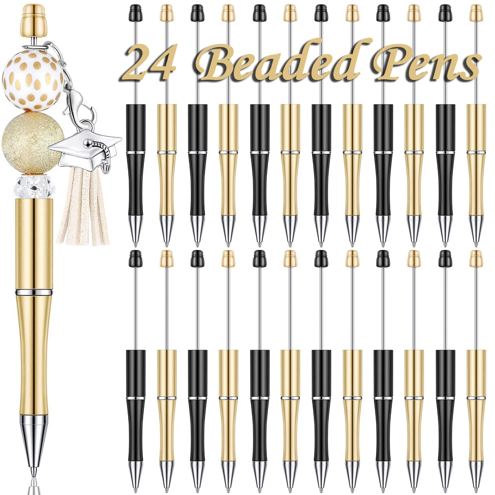 

24Pcs Newest Colour Creative Plastic Beaded Pen Ballpoint Pen Printable Beadable Pen DIY Gift for Student Office Supplies