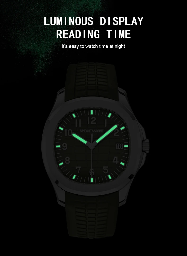 Specht&Sohne 2025, neue luxuriöse Herren-Mechanische Armbanduhr, Miyota 8215, Edelstahluhr, grüner Gummi-Saphir, Reloj Hombre – Detail 8