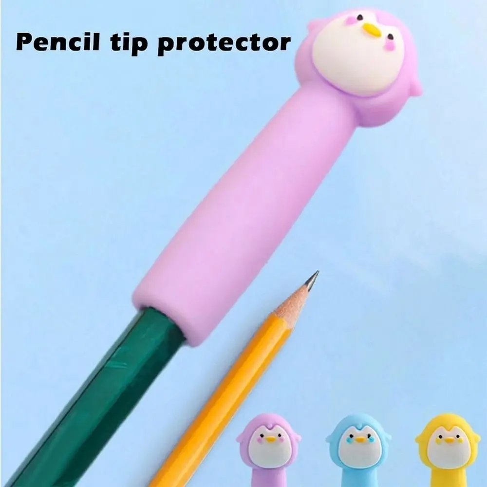 6pcs/12pcs Cartoon Penguin Shape Pencil Nib Protector Soft Rubber Pencil Extender Pencil Tip Protective Case School Office