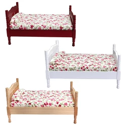 1Pc 1:12 Dollhouse Miniature Double Bed Model European Style Cloth Art Furniture Bedroom Scene Decor Toy