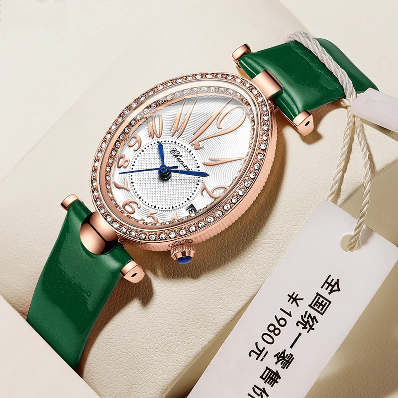 Fashion Chenxi Top Brand New 2022 Women\'s Watch Luxury Rose Gold Ladies Gift Rhinestone Leather Quartz For Women Oval Clock