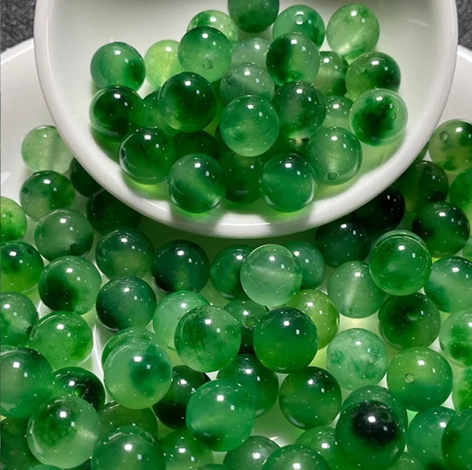 1pce Green floating flower scattered beads, water grass jade pulp round beads, semi-finished handmade woven bead jewelry