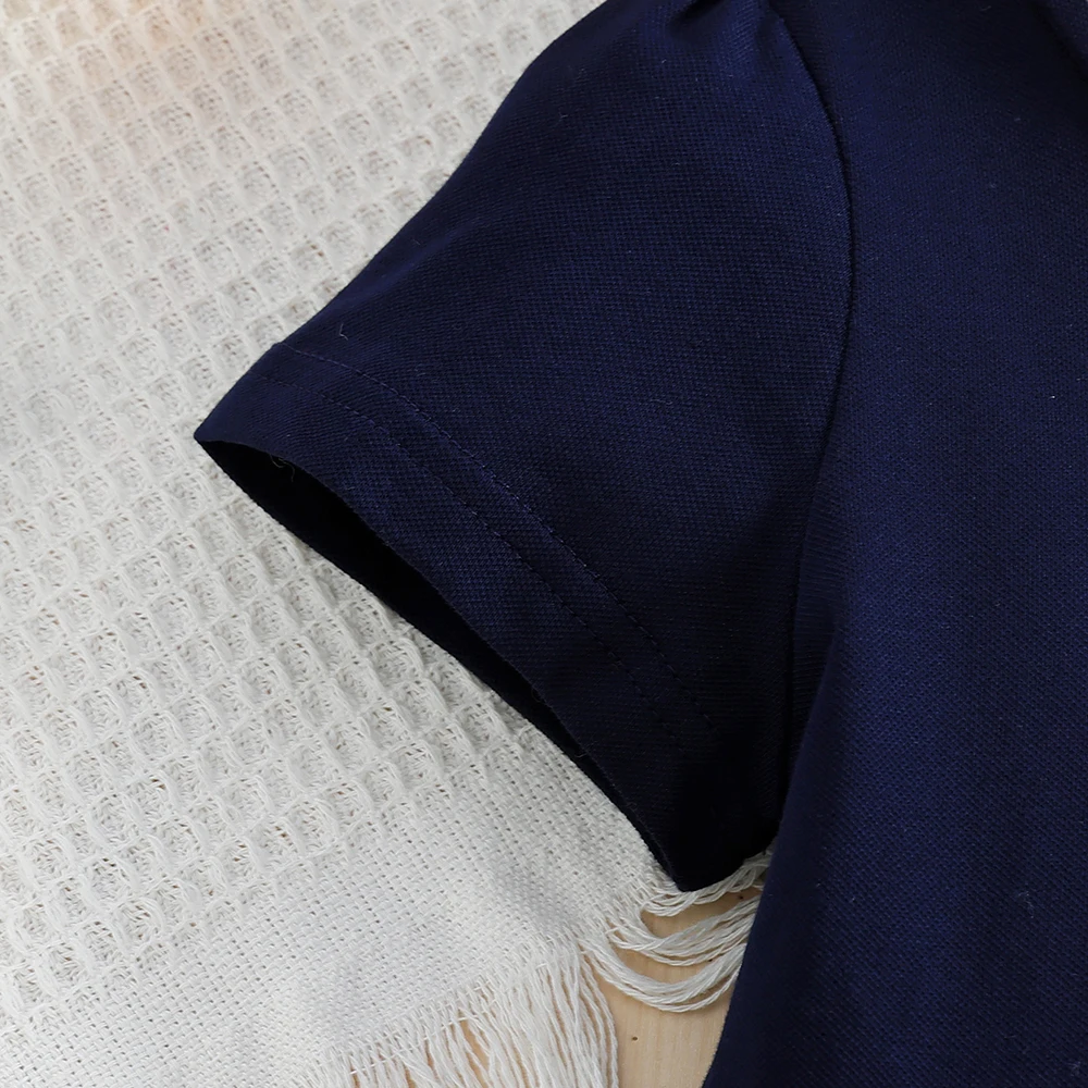 Mädchenkleid 5-12 Jahre Marineblau Matrosen-Sommerkleid 2026 Neu Peter-Pan-Kragen Kurzarm Plissiertes Schul- und Freizeitkleid – Detail 5