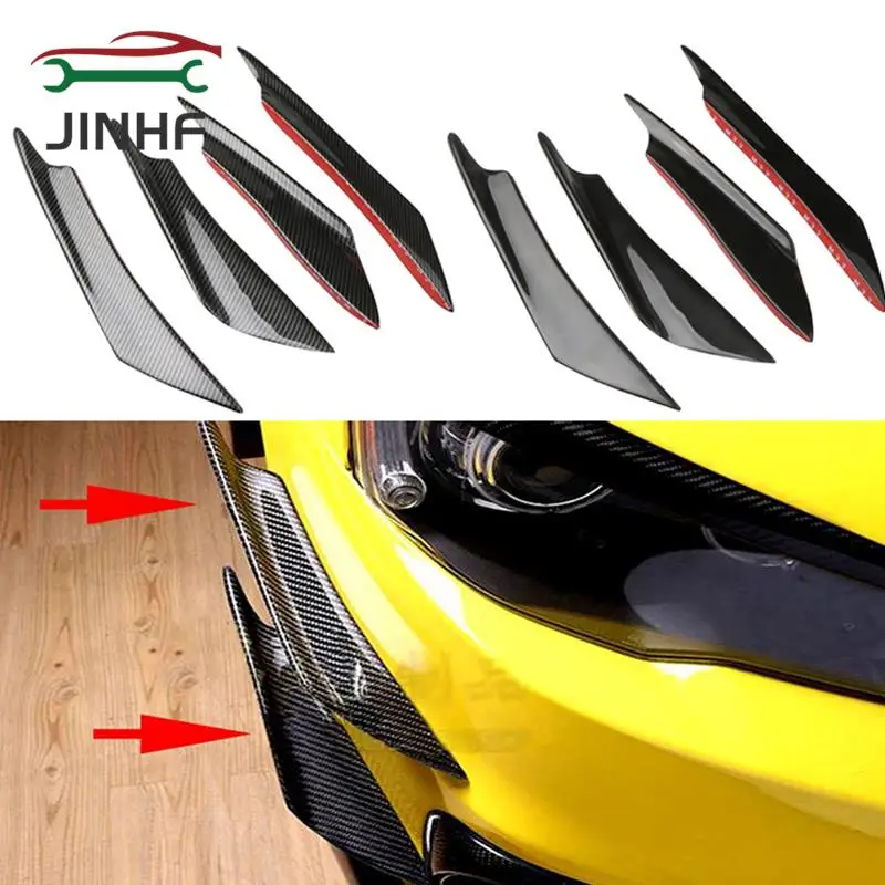 4pcs Front Bumper Side Canards Splitter Fins Universal Black Front Bumper Spoilers Car Door Anti-collision Belt Bumper Guard