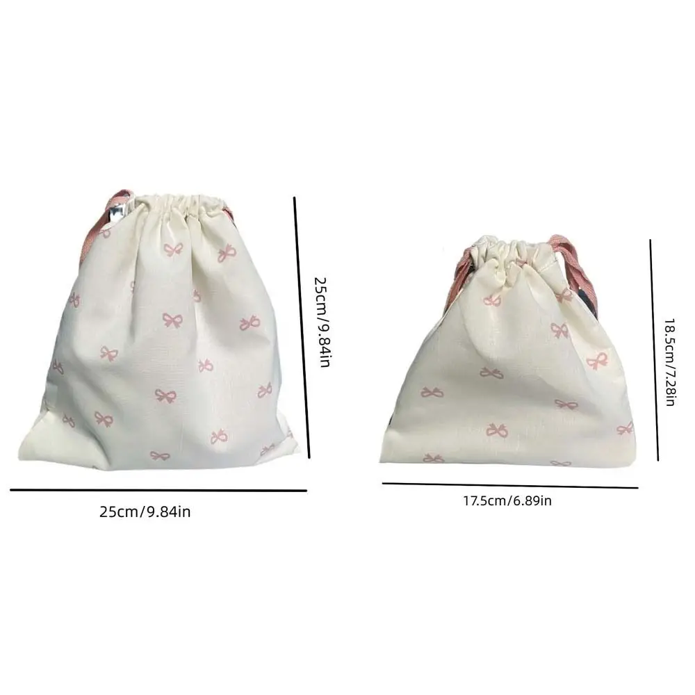 Casual Canvas Bundle Pocket Bow Printed Large Drawstring Hanging Bag Medium Portable Cotton Pouch School