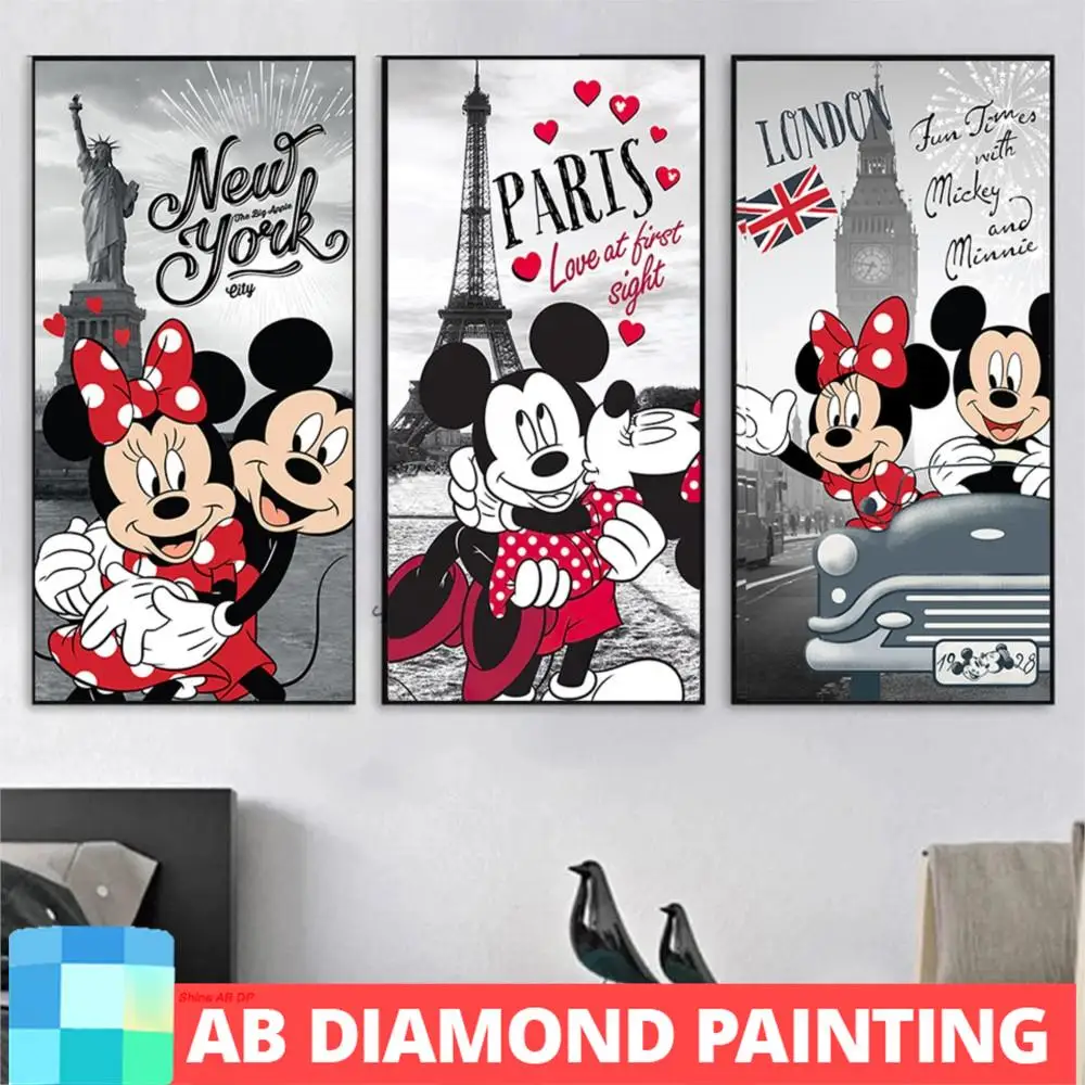 AB Disney Mickey i Minnie Mouse podróżna DIY 5D diamentowy zestawy do malowania znane miasto budynek wieża eiffla w paryżu Big Ben wystrój domu