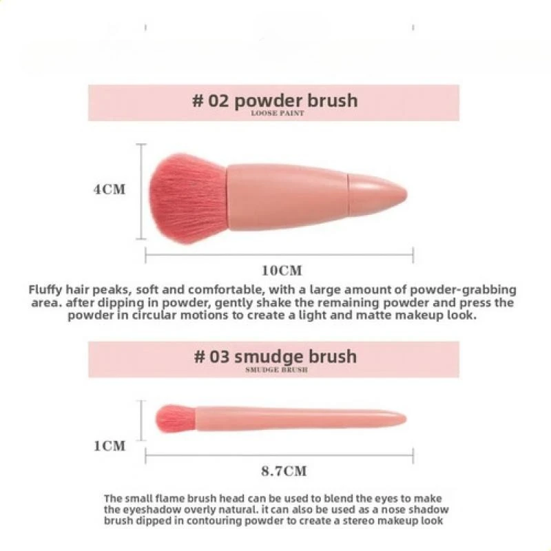 5-delige mini draagbare make-upborstelset met spiegel Multifunctionele losse poederborstel Foundation Brush Oogschaduwborstel Cosmetische kit