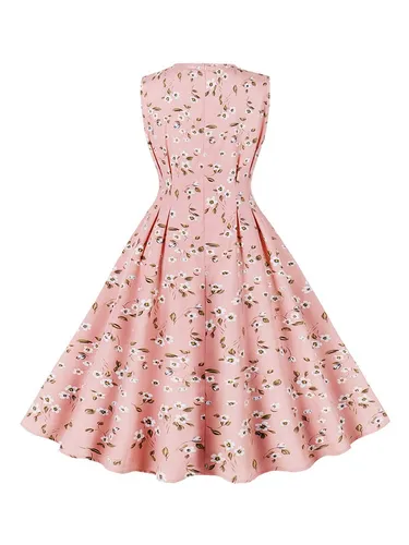 Imagen 2 del producto Vestido de verano con estampado Floral para mujer, vestido elegante Retro sin mangas para vacaciones en la playa, Vestidos de fiesta de los años 50