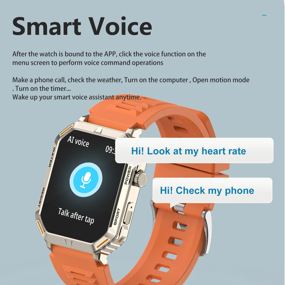 Умные часы для мужчин и женщин, умные часы с экраном 1,96 дюйма HD и синими зубьями для звонков, водонепроницаемые, с монитором здоровья, голосовым помощником, для занятий спортом на открытом воздухе