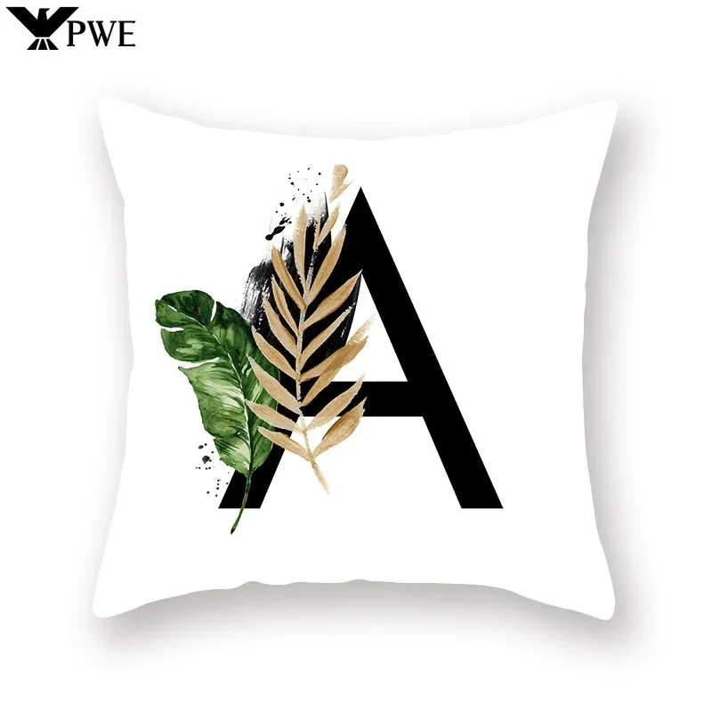 

45x45cm Flower Letter Pillow Case Plant Tree Around Alphabet Cushion Cover for Home Sofa Car Decorative Pillowcases pillow case