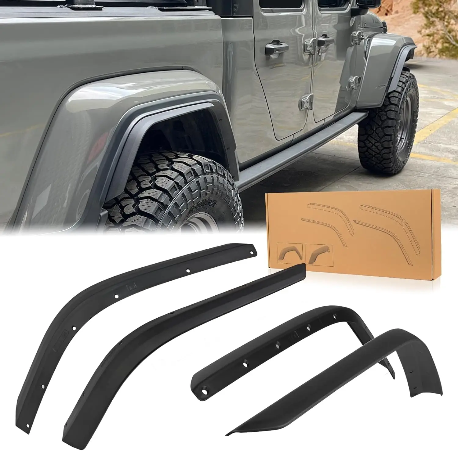 

Front & Rear Fenders Compatible with 2020-2024 Jeep Wrangler Gladiator JT Sport & Willys( Fit JT Original low Fender )