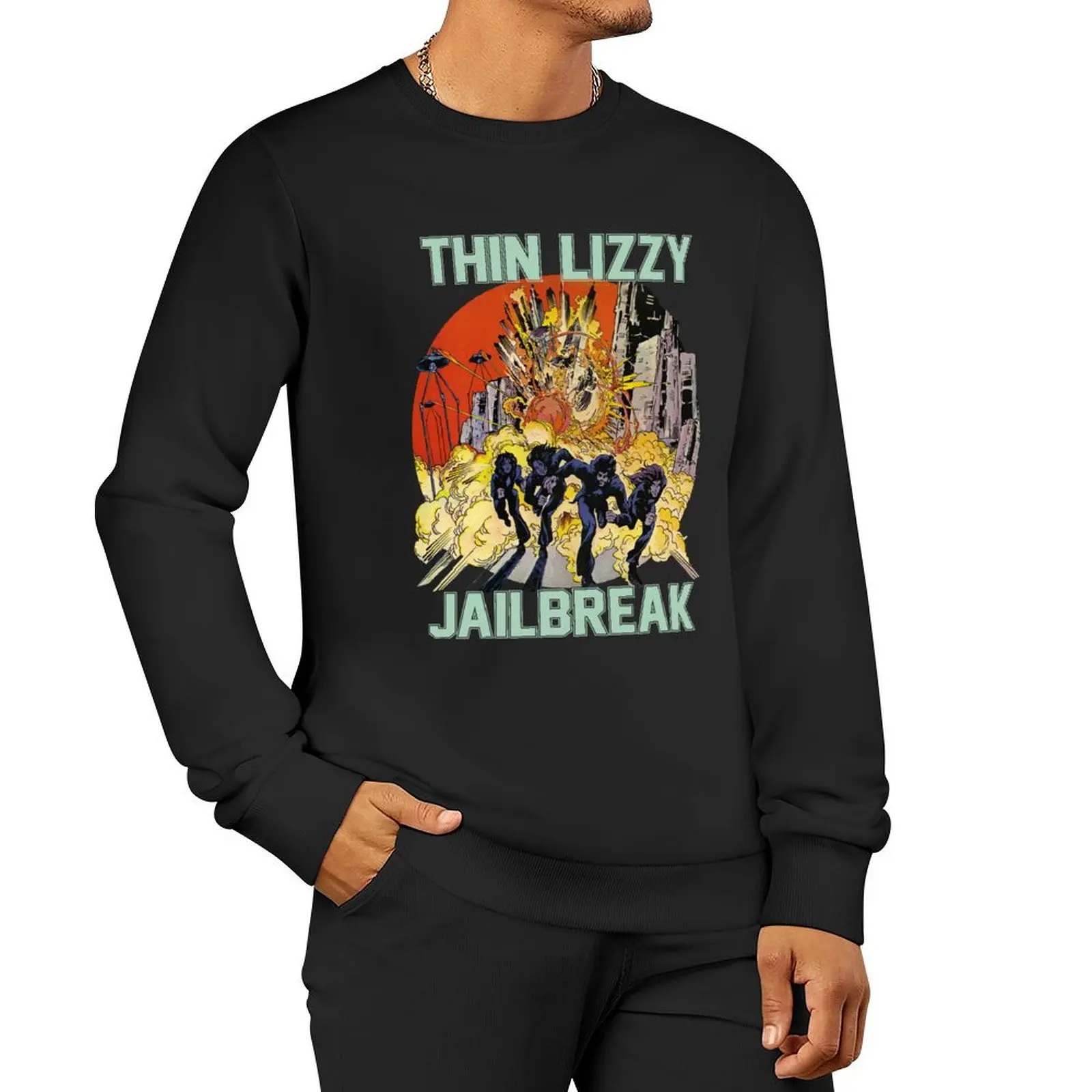 

Thin Lizzy Jailbreak Explosion Vintage Black Print T Shirt Sweatshirt autumn jacket men hooded sweatshirt for men