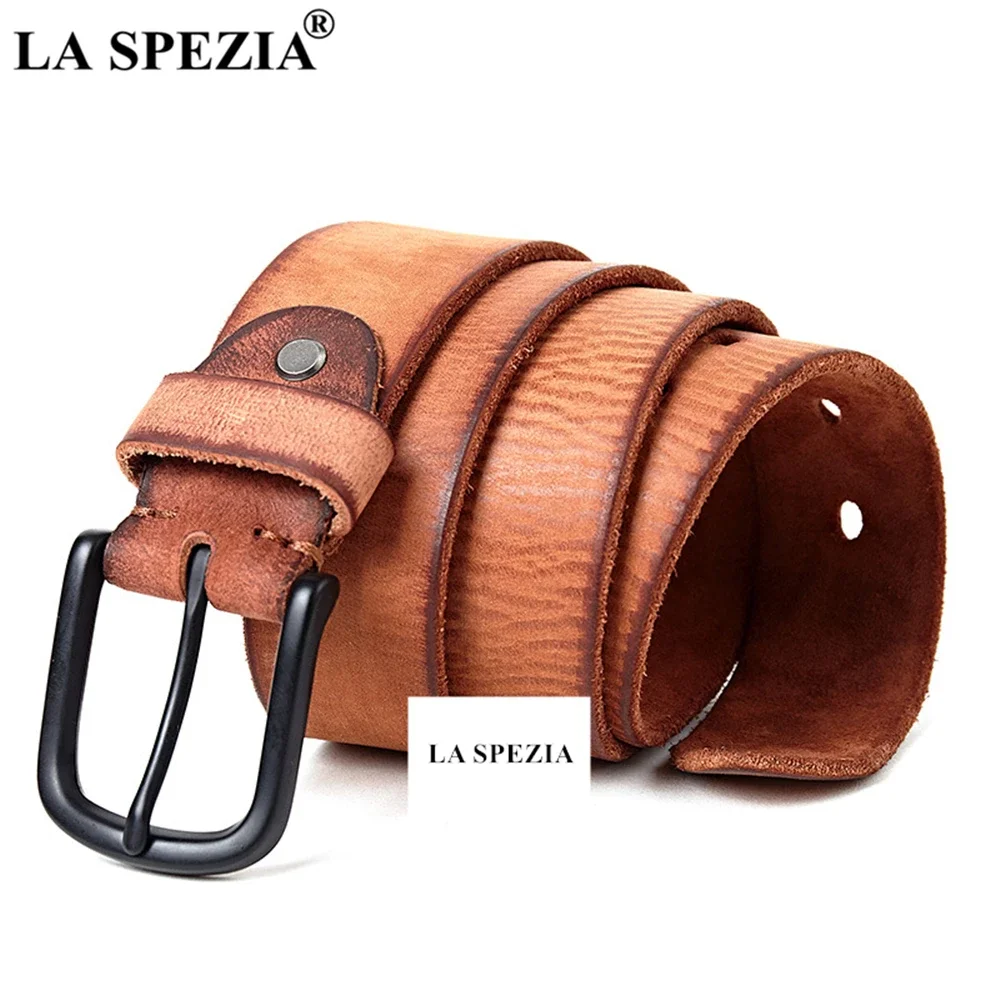 LA SPEZIA 100% Genuine Leather Belt Male First Layer Cowskin Men Belt  Pin Buckle Gray Men Casual High Quality Belt 110cm 120cm