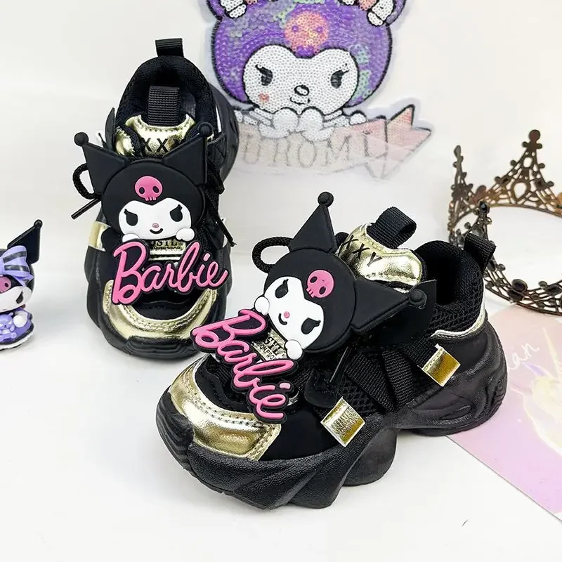 Sapatilhas casuais respiráveis para crianças, Sapatos esportivos Kawaii Sanrio Mesh, Pingente Y2k Kuromi Doce, Presentes para crianças, Primavera