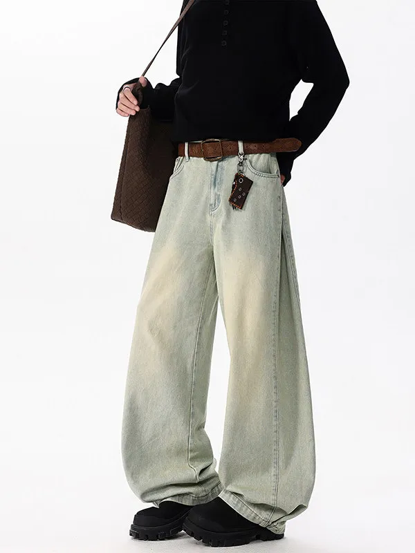 

Мужские свободные повседневные брюки TANGZ Studio с широкими штанинами, джинсы прямого кроя с низкой посадкой, комфортные, свободные, в стиле High Street