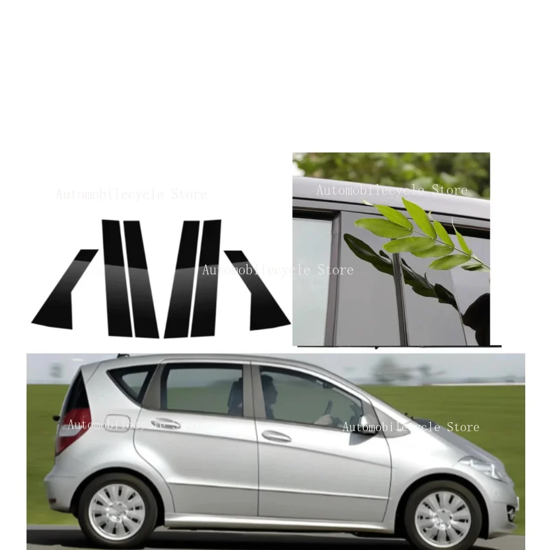 6PCS Fit For  Mercedes Benz A Class W169 5-Door Hatchback 2005-2012 Gloss Black Pillar Posts Window Moulding Trim Cover Sticker