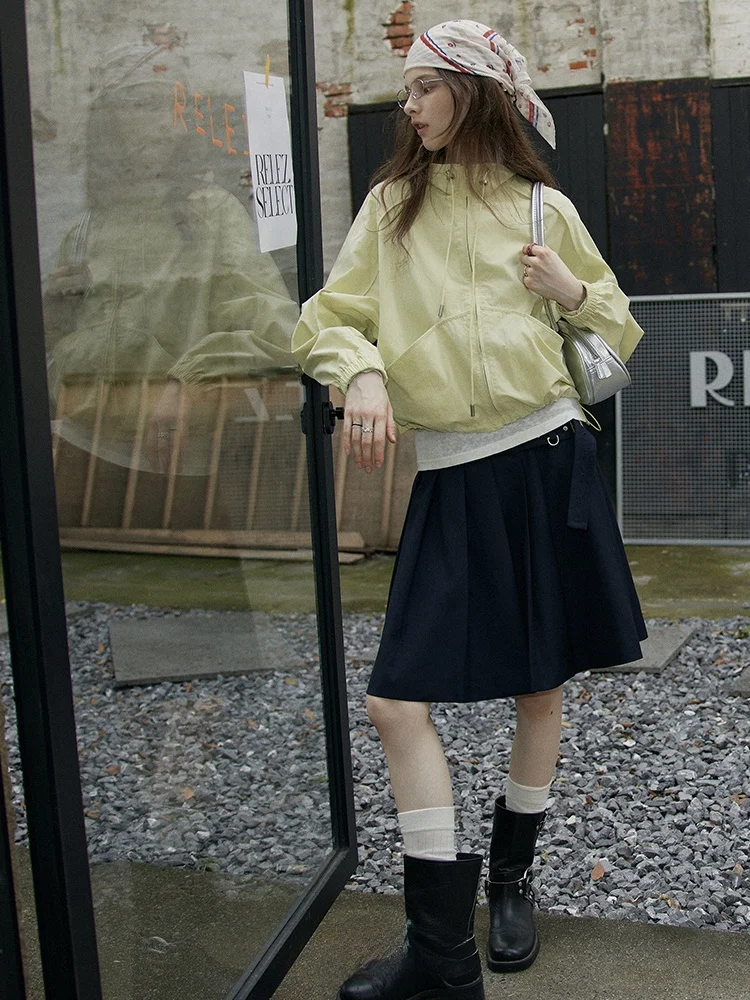 

Relez женская длинная молния све Jaet ort Sle воротник-стойка уличная повседневная свободная посадка из хлопка и нейлона осень новое поступление